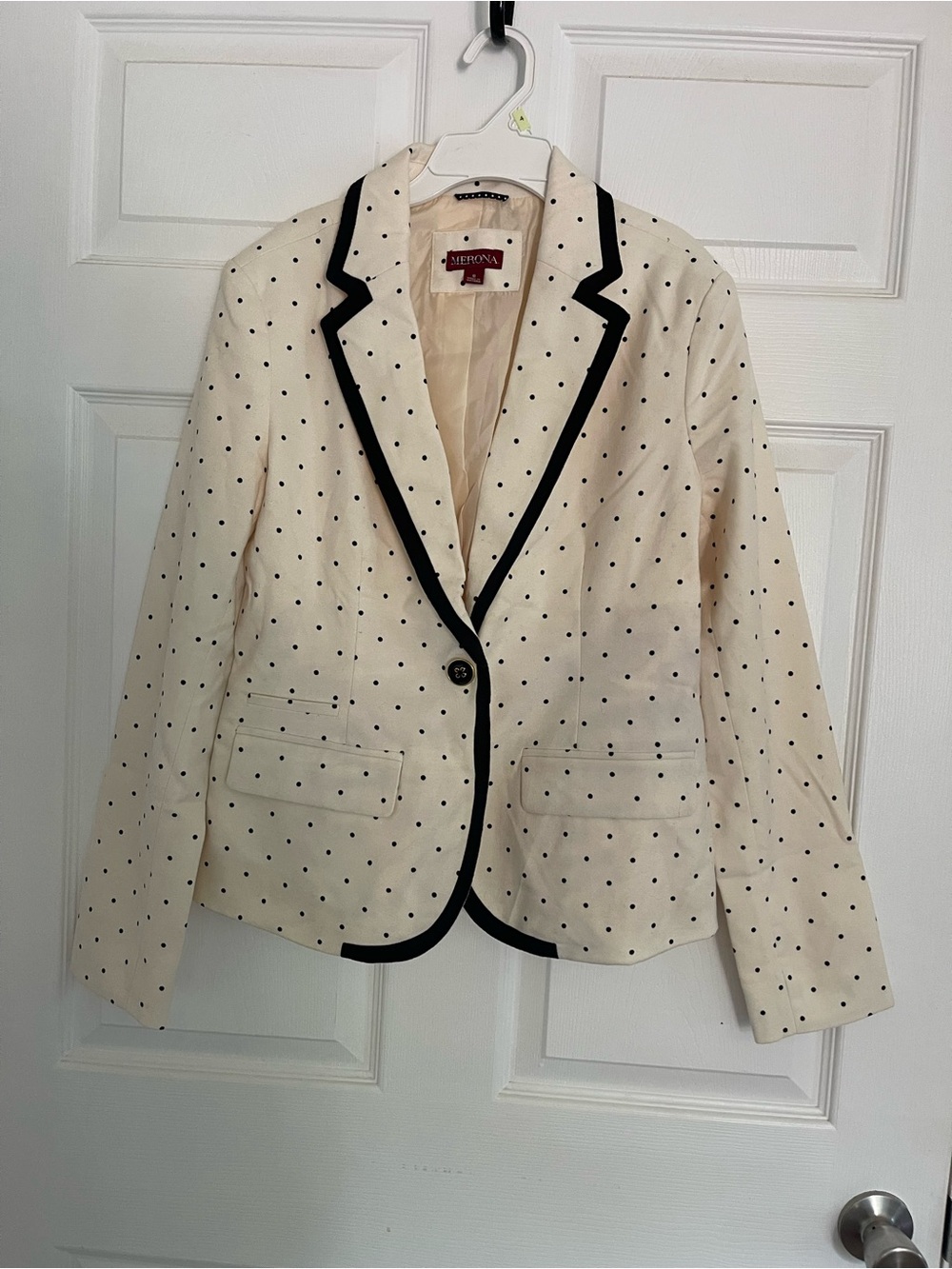Merona Cream Polka Dot Blazer with Black Piping